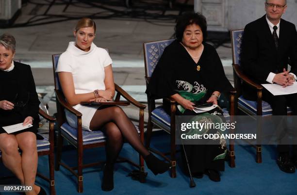 Beatrice Fihn , leader of ICAN , and Hiroshima nuclear bombing survivor Setsuko Thurlow have taken seat at the city hall in Oslo, Norway, for the...