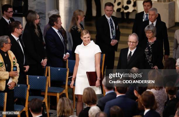 Beatrice Fihn , leader of ICAN , arrives at the city hall in Oslo, Norway, for the award ceremony of the 2017 Nobel Peace Prize. The Nobel Peace...