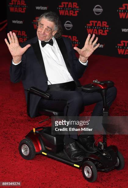 Actor Peter Mayhew attends the premiere of Disney Pictures and Lucasfilm's "Star Wars: The Last Jedi" at The Shrine Auditorium on December 9, 2017 in...