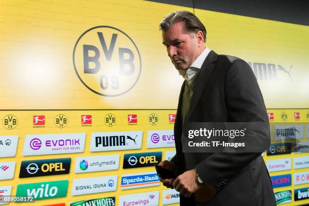 Michael Zorc of Dortmund looks on during the press conference at Signal Iduna Park on December 10, 2017 in Dortmund, Germany.