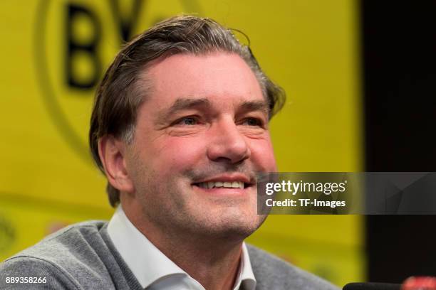 Michael Zorc of Dortmund looks on during the press conference at Signal Iduna Park on December 10, 2017 in Dortmund, Germany.