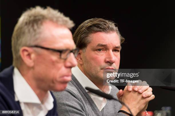 Michael Zorc of Dortmund looks on during the press conference at Signal Iduna Park on December 10, 2017 in Dortmund, Germany.