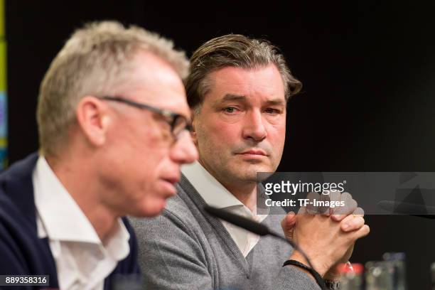Michael Zorc of Dortmund looks on during the press conference at Signal Iduna Park on December 10, 2017 in Dortmund, Germany.