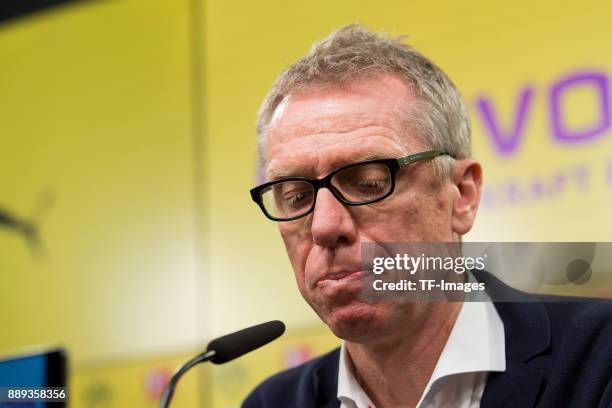 Peter Stoeger is presented as the new head coach of Dortmund during the press conference at Signal Iduna Park on December 10, 2017 in Dortmund,...