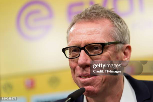 Peter Stoeger is presented as the new head coach of Dortmund during the press conference at Signal Iduna Park on December 10, 2017 in Dortmund,...