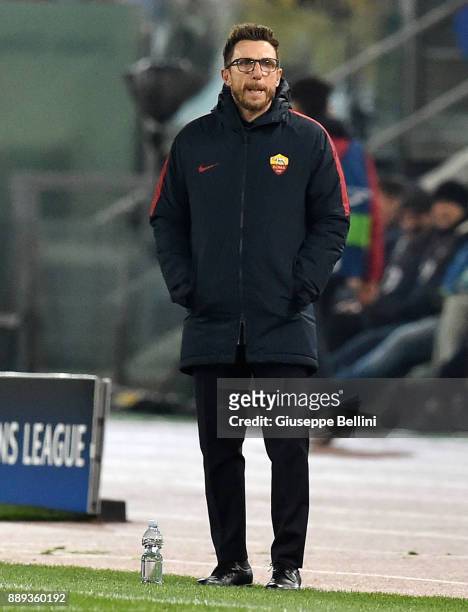 Eusebio Di Francesco head coach of AS Roma during the UEFA Champions League group C match between AS Roma and Qarabag FK at Stadio Olimpico on...
