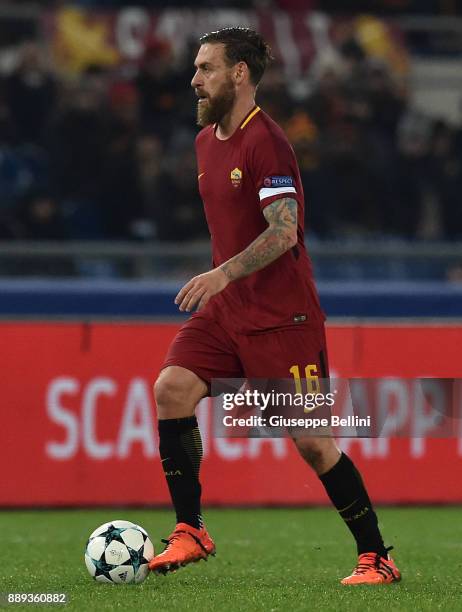 Daniele De Rossi of AS Roma in action during the UEFA Champions League group C match between AS Roma and Qarabag FK at Stadio Olimpico on December 5,...