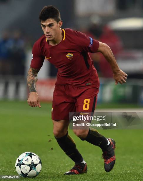 Diego Perotti of AS Roma in action during the UEFA Champions League group C match between AS Roma and Qarabag FK at Stadio Olimpico on December 5,...