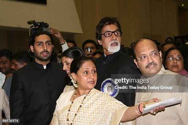 Amitabh Bachchan, Bollywood Actor along with his wife Jaya Bachchan, Samajwadi Pary MP, their son Abhishek Bachchan and Amar Singh, Samajwadi Party...