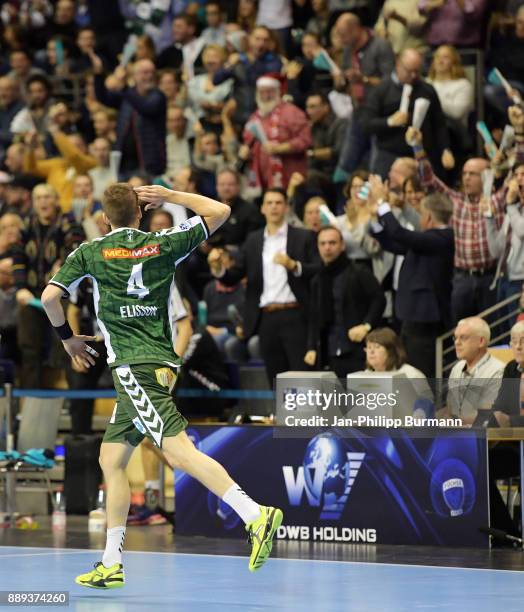 Bjarki Mar Elisson of Fuechse Berlin during the game between Fuechse Berlin and dem MT Melsungen on december 10, 2017 in Berlin, Germany.