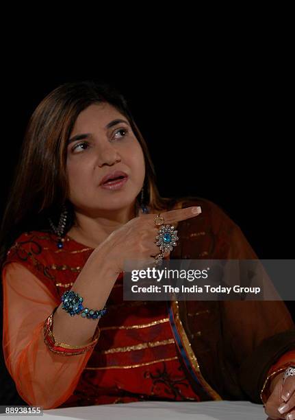 Alka Yagnik, Singer on the sets of Seedhi Baat, a popular TV show aired on Aaj Tak in Mumbai, Maharashtra, India