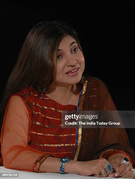 Alka Yagnik, Singer on the sets of Seedhi Baat, a popular TV show aired on Aaj Tak in Mumbai, Maharashtra, India