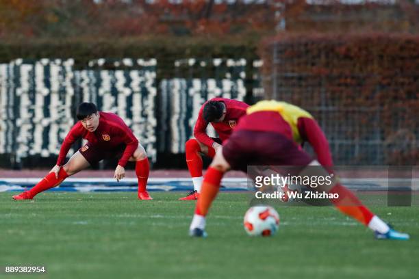 Players of China attend a training session during the 2017 EAFF E-1 Football Championship Final round on December 10, 2017 in Tokyo, Japan.
