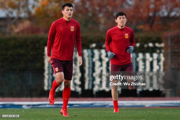 Players of China attends a training session during the 2017 EAFF E-1 Football Championship Final round on December 10, 2017 in Tokyo, Japan.