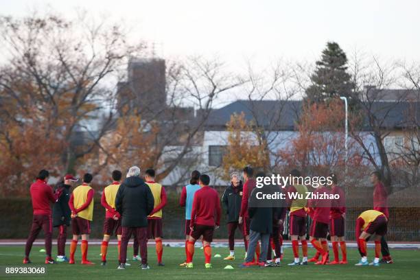 Players of China attend a training session during the 2017 EAFF E-1 Football Championship Final round on December 10, 2017 in Tokyo, Japan.