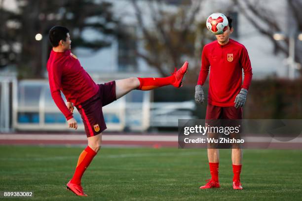 Players of China attend a training session during the 2017 EAFF E-1 Football Championship Final round on December 10, 2017 in Tokyo, Japan.