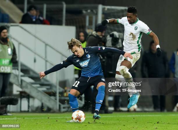 Virgil Misidjan of Ludogorets and Felix Passlack of Hoffenheim battle for the ball during the UEFA Europa League group C match between 1899...