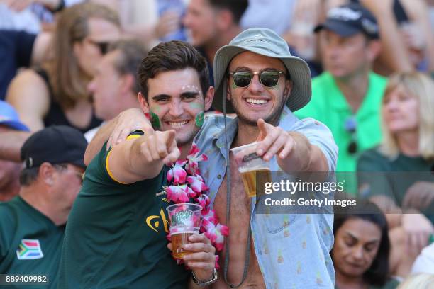 Fans during day 2 of the 2017 HSBC Cape Town Sevens at Cape Town Stadium on December 10, 2017 in Cape Town, South Africa.