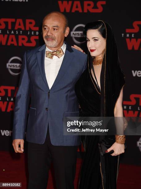 Fashion designer Christian Louboutin and actress/dancer Dita Von Teese attend the premiere of Disney Pictures and Lucasfilm's 'Star Wars: The Last...