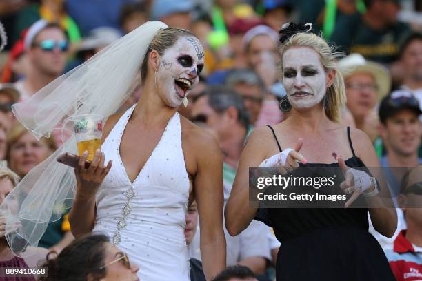 Fans during day 2 of the 2017 HSBC Cape Town Sevens at Cape Town Stadium on December 10, 2017 in Cape Town, South Africa.