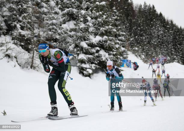 Vanessa Hinz of Germany leads the field during the Women's 4x 6km relay competition of the BMW IBU World Cup Biathlon on December 10, 2017 in...