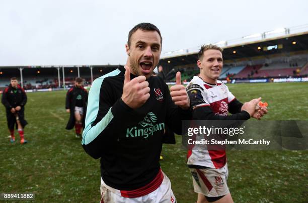 London , United Kingdom - 10 December 2017; Tommy Bowe, left, and Craig Gilroy of Ulster following the European Rugby Champions Cup Pool 1 Round 3...