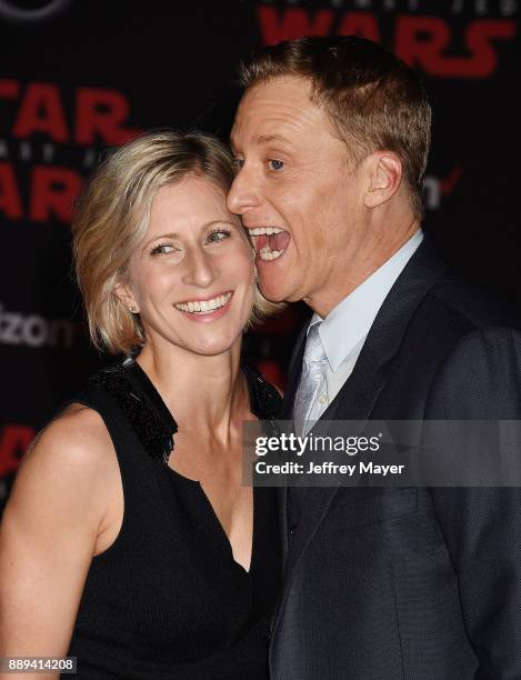 Actor Alan Tudyk and Charissa Barton attend the premiere of Disney Pictures and Lucasfilm's 'Star Wars: The Last Jedi' at The Shrine Auditorium on...