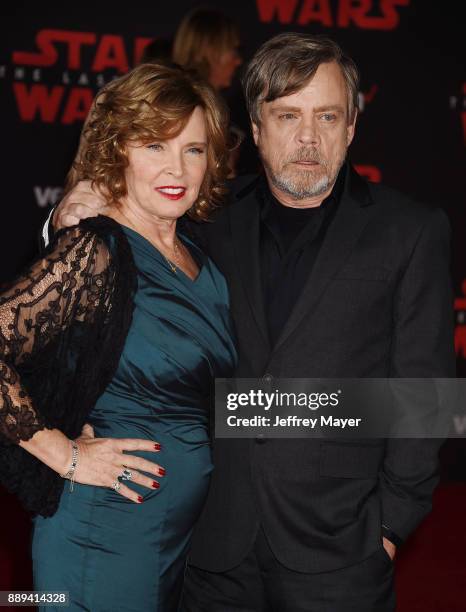 Actor Mark Hamill and Marilou Hamill attend the premiere of Disney Pictures and Lucasfilm's 'Star Wars: The Last Jedi' at The Shrine Auditorium on...