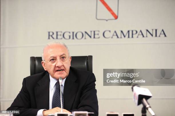 The President of the Campania Region, Vincenzo De Luca, during a press conference.