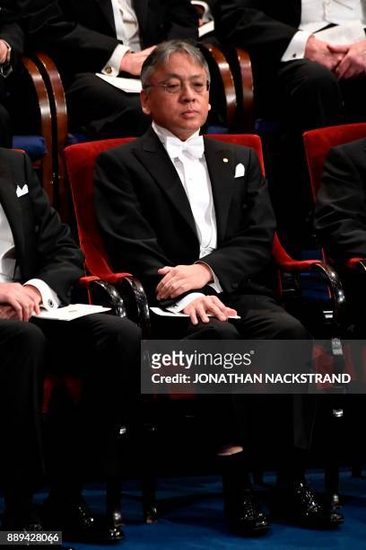 Nobel Literature Prize laureate, British writer Kazuo Ishiguro, is pictured during the Nobel Prize Award Ceremony at the Stockholm Concert Hall on...