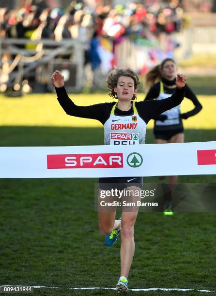 Samorin , Slovakia - 10 December 2017; Alina Reh of Germany crosses the line to win the U23 Women's event during the European Cross Country...