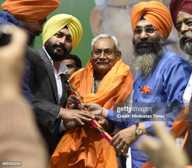 Bihar Chief Minister and JD President Nitish Kumar during the party's Delhi Pradesh Karyakarta at Talkatora Stadium, on December 10, 2017 in New...