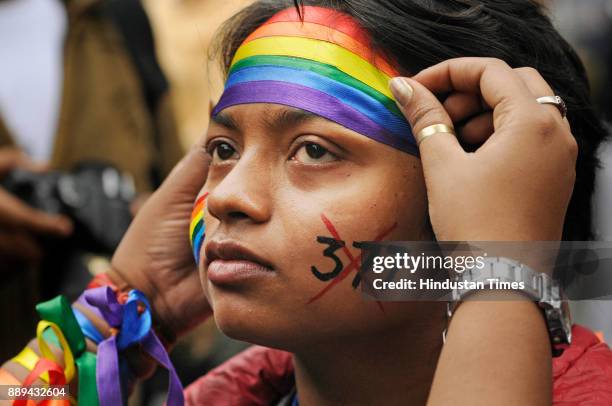 Members take part in Kolkata Rainbow Pride Walk 2017, from Deshapriya Park to Park Circus, on December 10, 2017 in Kolkata, India. Kolkata Rainbow...