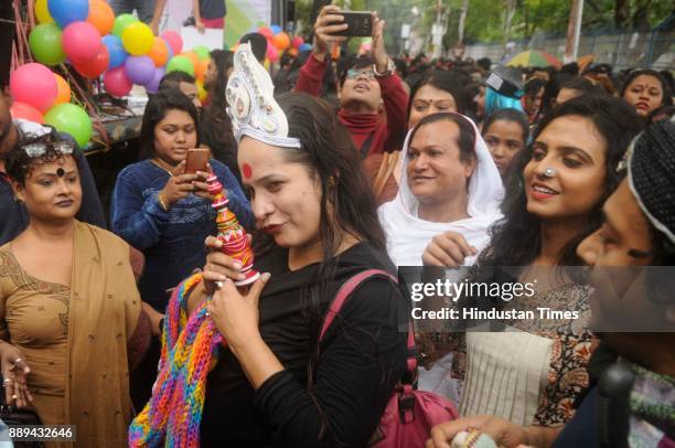 Members take part in Kolkata Rainbow Pride Walk 2017, from Deshapriya Park to Park Circus, on December 10, 2017 in Kolkata, India. Kolkata Rainbow...