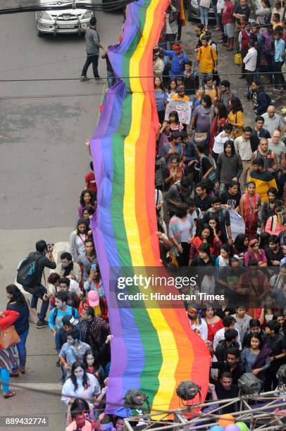 Members take part in Kolkata Rainbow Pride Walk 2017, from Deshapriya Park to Park Circus, on December 10, 2017 in Kolkata, India. Kolkata Rainbow...