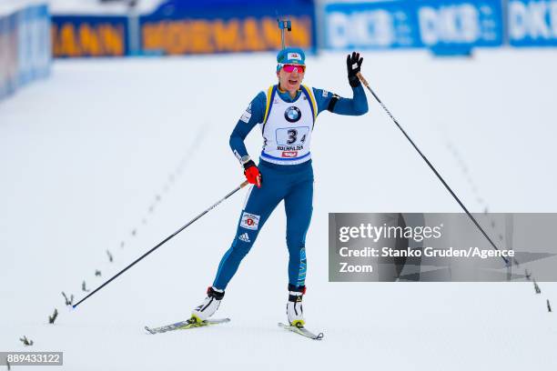 Olena Pidhrushna of Ukraine takes 2nd place during the IBU Biathlon World Cup Men's and Women's Relay on December 10, 2017 in Hochfilzen, Austria.