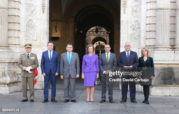 General Gomez de Salazar , Juan Espada Mayor of Seville,Antonio Sanz government delegate,Queen Sofia ,Angel Castro rector of the University of...