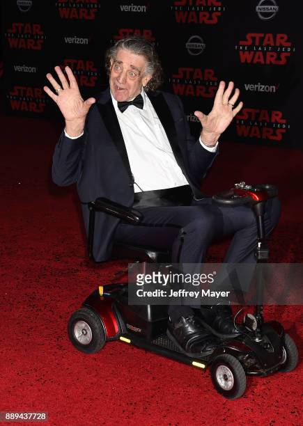 Actor Peter Mayhew attends the premiere of Disney Pictures and Lucasfilm's 'Star Wars: The Last Jedi' at The Shrine Auditorium on December 9, 2017 in...