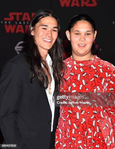 Actor Booboo Stewart and Sage Stewart attend the premiere of Disney Pictures and Lucasfilm's 'Star Wars: The Last Jedi' at The Shrine Auditorium on...