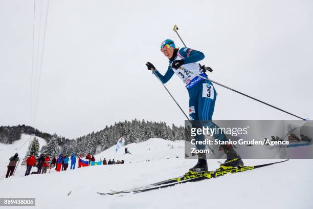 Yuliia Dzhima of Ukraine takes 2nd place during the IBU Biathlon World Cup Men's and Women's Relay on December 10, 2017 in Hochfilzen, Austria.
