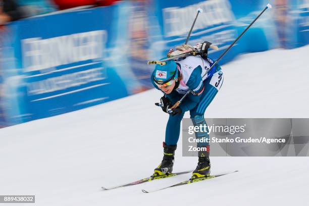 Yuliia Dzhima of Ukraine takes 2nd place during the IBU Biathlon World Cup Men's and Women's Relay on December 10, 2017 in Hochfilzen, Austria.