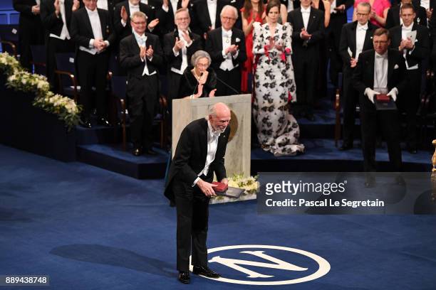 Barry C.Barish, laureate of the Nobel Prize in physics aknowledges applause after he received his Nobel Prize from King Carl XVI Gustaf of Sweden...