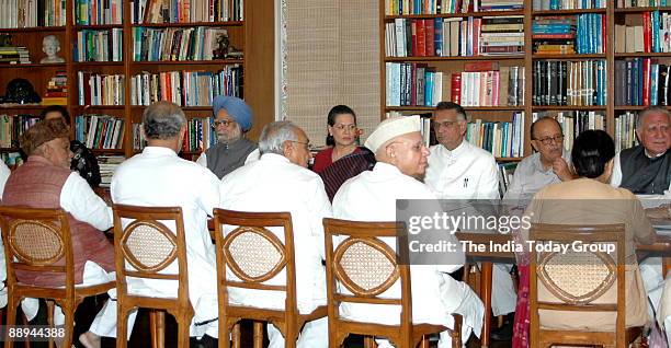 Congress Leaders at Congress Working Committee meeting on Nuclear deal with America in New Delhi, India