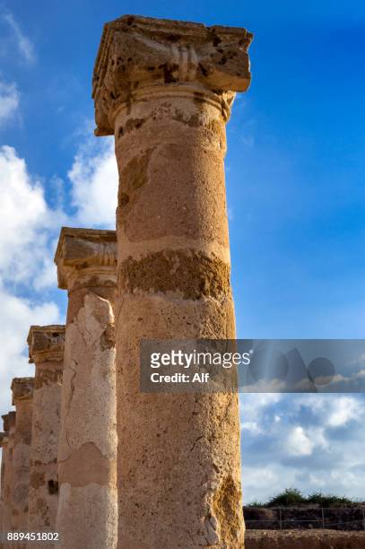 columns in the kato pafos archaeological park, cyprus - odeion gebouw uit de oudheid stockfoto's en -beelden