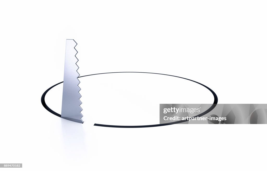 Saw cuts out a hole