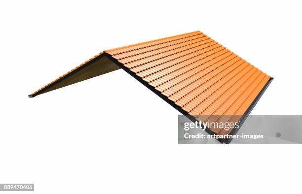 roof with roofing tiles - roof tile stock-fotos und bilder