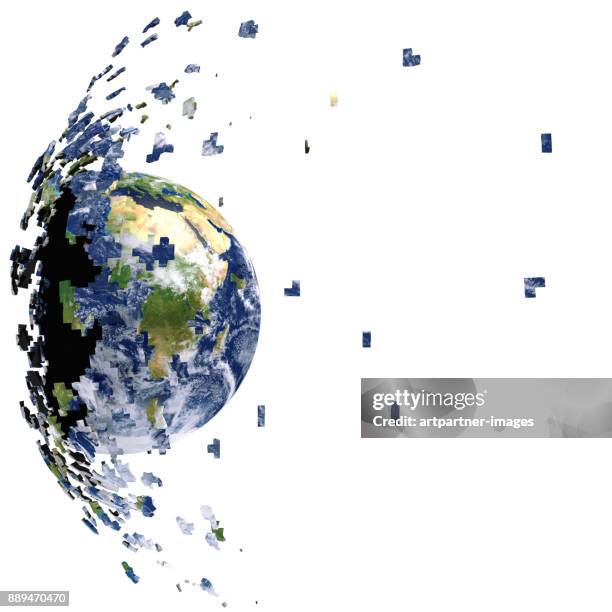 exploding planet earth - planet collision stock-fotos und bilder