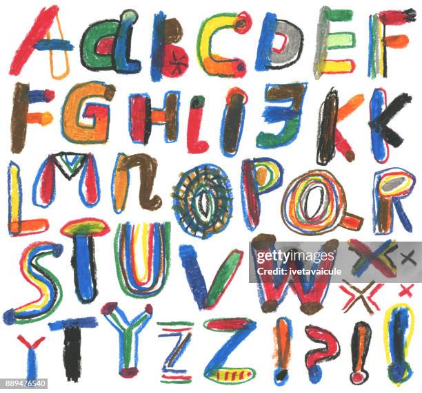 set of hand drawn alphabet letters - oil pastel drawing stock illustrations