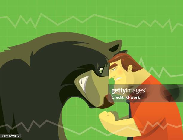 angry businessman heading on bear - bear market stock illustrations