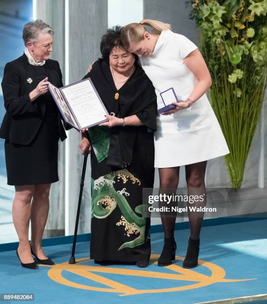 Setsuko Thurlow and Beatrice Fihn the Executive Director International Campaign to Abolish Nuclear Weapons receive the Nobel Peace Prize 2017 award...